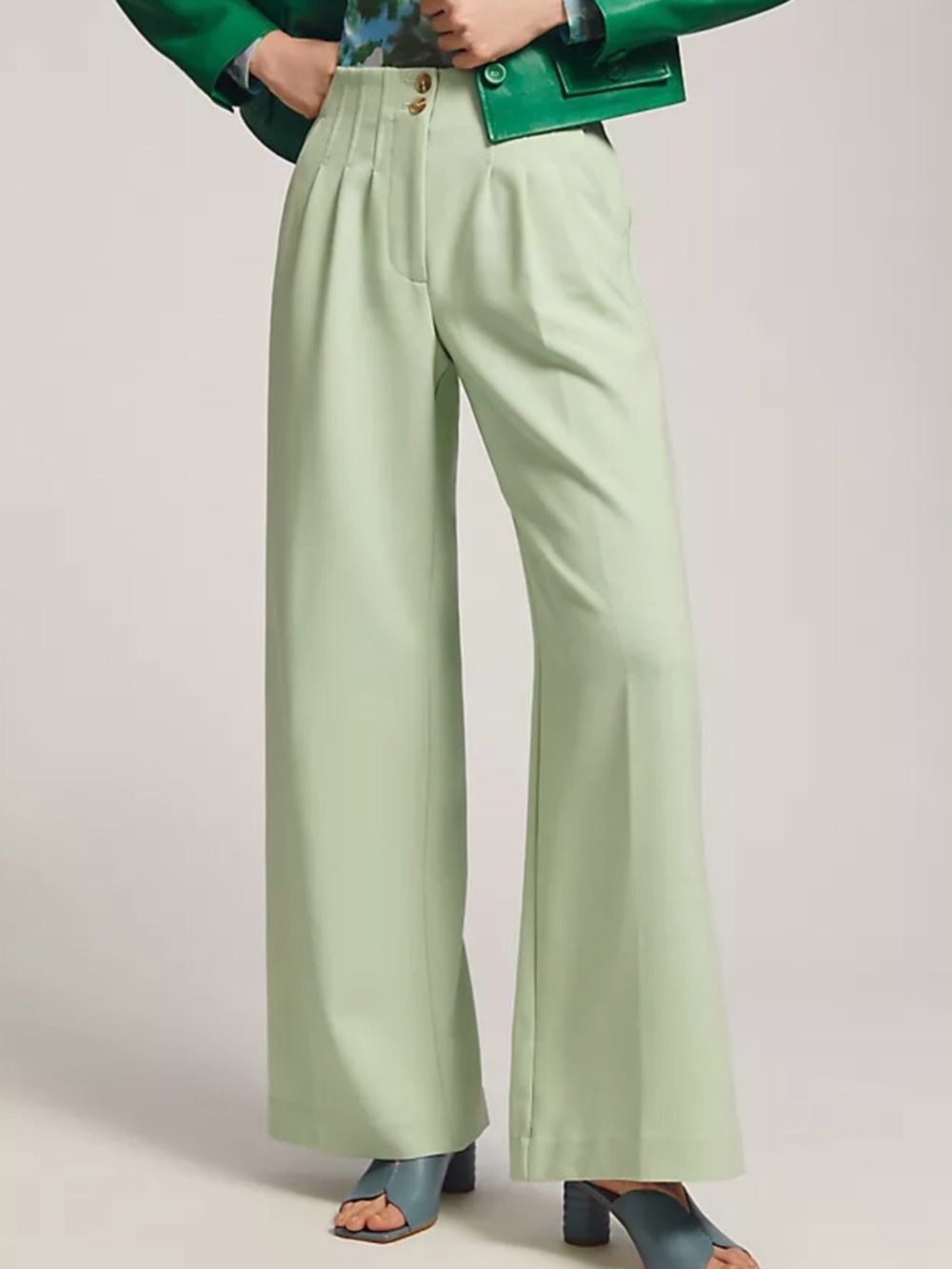 Maeve Classic High-Waist Wide-Leg Pants in Bright Pistachio Size 8 - Picture 1 of 11